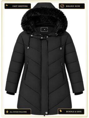 Women's Plus Size Winter Puffer Parka Jacket Hooded Faux Fur Trim Quilted